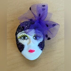 Purple Glitter Theater Face Brooch